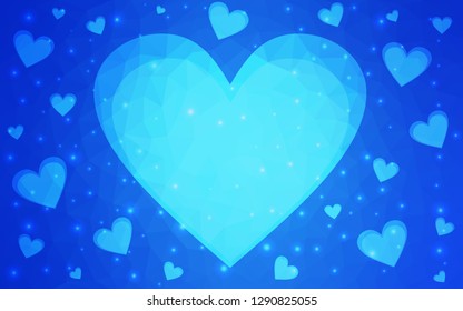 Light BLUE vector  pattern with colorful hearts. Hearts on blurred abstract background with colorful gradient. Pattern for carnival, festival romantic leaflets.