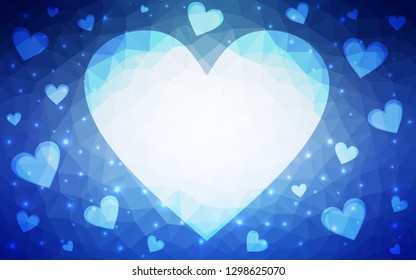 Light BLUE vector  pattern with colorful hearts. Blurred decorative design in doodle style with hearts. Design for your business advert of anniversary.