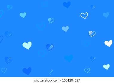 Light BLUE vector pattern with colorful hearts. Illustration with hearts in love concept for valentine's day. Template for Valentine's greeting postcards.