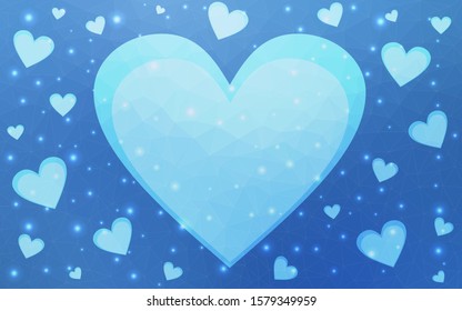 Light BLUE vector  pattern with colorful hearts. Glitter abstract illustration with colorful hearts in romantic style. Template for Valentine's greeting postcards.