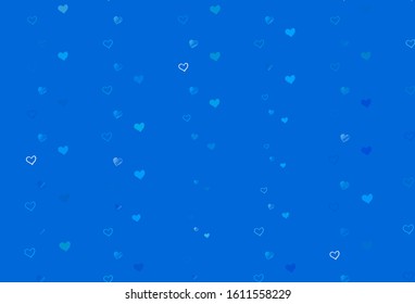 Light BLUE vector pattern with colorful hearts. Decorative shining illustration with hearts on abstract template. Pattern for valentine's ad, booklets.