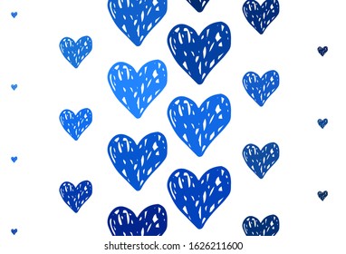Light BLUE vector pattern with colorful hearts. Beautiful celebration style hearts on abstract illustration. Pattern for carnival, festival romantic leaflets.