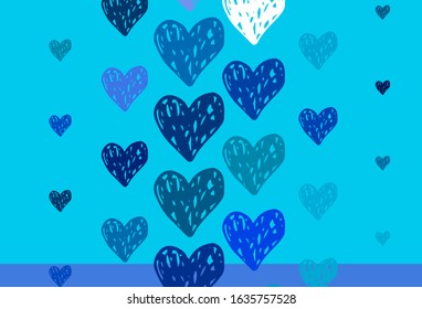 Light BLUE vector pattern with colorful hearts. Illustration with shapes of gradient hearts on blur backdrop. Pattern for carnival, festival romantic leaflets.