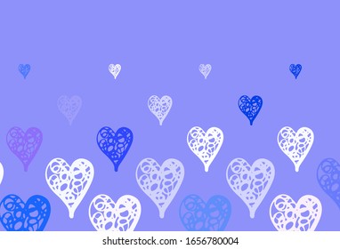 Light BLUE vector pattern with colorful hearts. Decorative design with hearts in simple style . Template for Valentine's greeting postcards.
