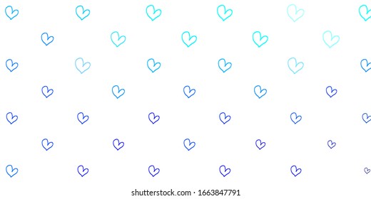 Light BLUE vector pattern with colorful hearts. Blurred decorative design in doodle style with hearts. Design for ad, poster, banner of Valentine Day.