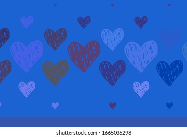 Light BLUE vector pattern with colorful hearts. Smart illustration with gradient hearts in valentine style. Pattern for carnival, festival romantic leaflets.