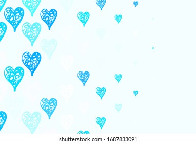 Light BLUE vector pattern with colorful hearts. Decorative design with hearts in simple style . Design for celebrating of Valentine Day.