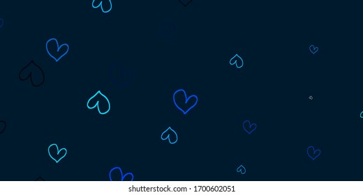 Light BLUE vector pattern with colorful hearts. Blurred decorative design in doodle style with hearts. Pattern for carnival, festival romantic leaflets.