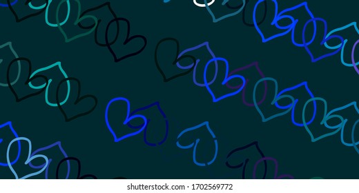 Light BLUE vector pattern with colorful hearts. Blurred decorative design in doodle style with hearts. Pattern for marriage gifts, congratulations.