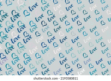 Light BLUE vector pattern with colorful hearts. Beautiful celebration style hearts on abstract illustration. Template for Valentine's greeting postcards.