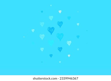 Light BLUE vector pattern with colorful hearts. Decorative design with hearts in simple style . Pattern for valentine's ad, booklets.