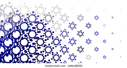 Light BLUE vector pattern with coronavirus elements. Smart illustration with covid signs in decorative style. Design for biohazard warning.