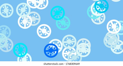 Light blue vector pattern with coronavirus elements. Colorful  gradient illness symbols in simple abstract style. Design for biohazard warning.