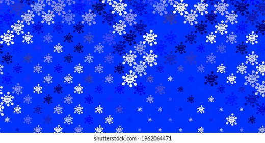 Light BLUE vector pattern with coronavirus elements. Smart illustration with covid signs in decorative style. Wallpaper for health protection.