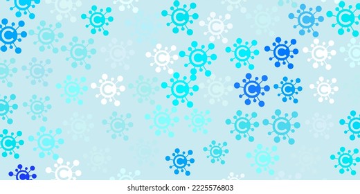 Patrón vectorial AZUL claro con elementos coronavirus. Símbolos de enfermedades degradadas coloridas en un estilo simple y abstracto. Sencillo dibujo contra la fiebre de peligro.