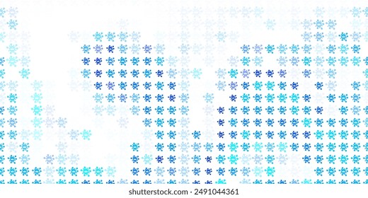 Light BLUE vector pattern with coronavirus elements. Smart illustration with covid signs in decorative style. Wallpaper for health protection.