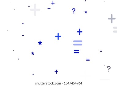 Light BLUE vector pattern with Digit symbols. Illustration with Numeral symbols on abstract template. Pattern for ad, booklets, leaflets of education.