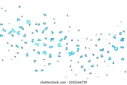 Light BLUE vector pattern with Euro, Dollar, Yen. Modern abstract illustration with symbols of money. The pattern can be used for financial, investment websites.