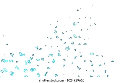 Light BLUE vector pattern with Euro, Dollar, Yen. Colored symbols of all currency on white background. The pattern can be used for ad, booklets, leaflets of banks.