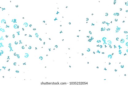 Light BLUE vector pattern with Euro, Dollar, Yen. Blurred design in with symbols of EUR, USD, JPY. The pattern can be used for financial, investment websites.