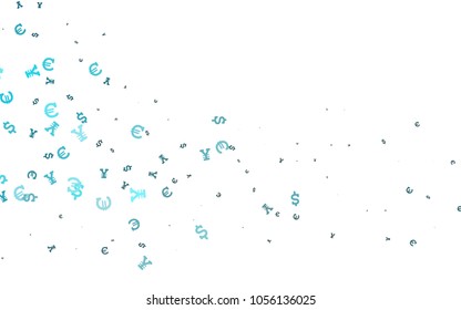 Light BLUE vector pattern with Euro, Dollar, Yen. Shining colored illustration with EUR, USD, JPY signs. The pattern can be used as ads, poster, banner for payments.