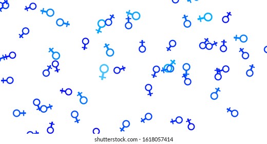 Light BLUE vector pattern with feminism elements. Abstract illustration with a depiction of women's power. Background for International Women’s Day.