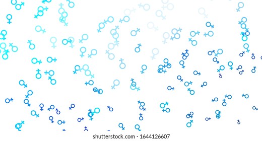 Light BLUE vector pattern with feminism elements. Illustration with signs of women's strength and power. Design for International Women’s Day.