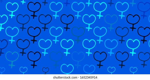 Light BLUE vector pattern with feminism elements. Simple design in abstract style with women’s rights activism. Best design to show the power of women.