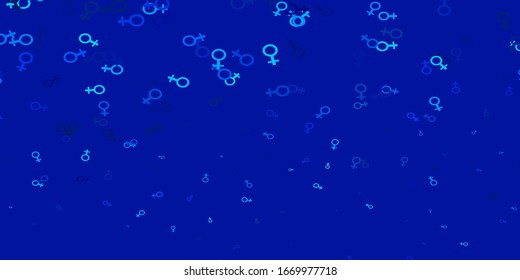 Light BLUE vector pattern with feminism elements. Simple design in abstract style with women’s rights activism. Base for your app design.