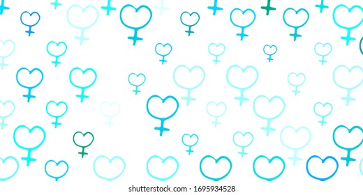 Light BLUE vector pattern with feminism elements. Illustration with signs of women's strength and power. Elegant design for wallpapers.