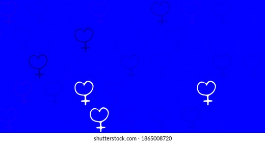 Light BLUE vector pattern with feminism elements. Simple design in abstract style with women rights activism. Background for International Women Day.