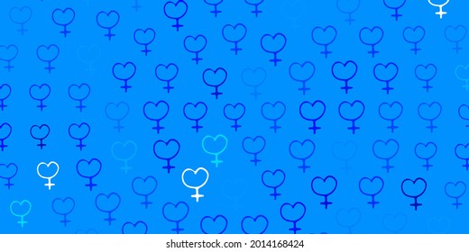 Light BLUE vector pattern with feminism elements. Abstract illustration with a depiction of women power. Background for International Women Day.