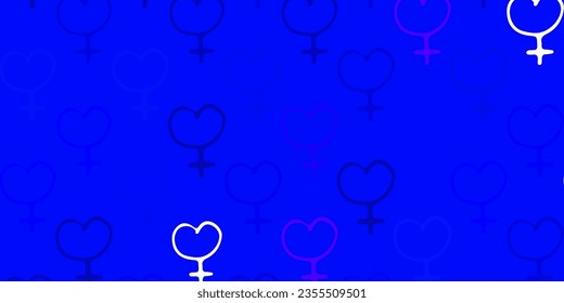 Light BLUE vector pattern with feminism elements. Abstract illustration with a depiction of women power. Simple design for your web site.