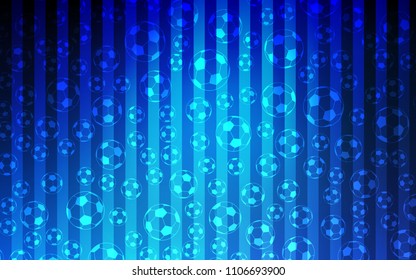 Light BLUE vector pattern with football balls. Decorative design of football balls on a gradient backdrop. Design for posters, banners of sports competitions.