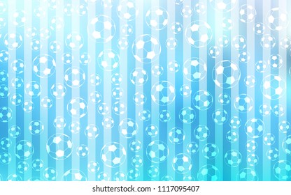Light BLUE vector pattern with football balls. Illustration with set of soccer balls on gradiental backdrop. Template for ads of soccer world cup 2018.