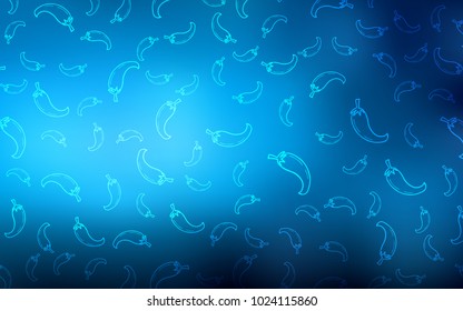 Light BLUE vector pattern with fresh peppers. Blurred decorative design of peppers in doodle style. Template for meal cooking in kitchen.