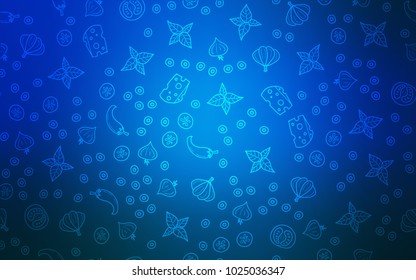Light BLUE vector pattern with fresh ingredients. Glitter abstract sketch with gourmet food. Design for ad, poster, banner of cafes or restaurants.