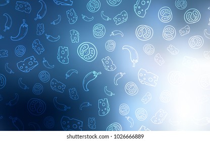 Light BLUE vector pattern with fresh ingredients. Fast Food on blurred abstract background with colorful gradient. Pattern for menu of cafes, bars, restaurants.