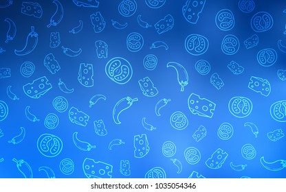 Light BLUE vector pattern with fresh ingredients. Beautiful colored illustration with food in doodle style. Doodle design for your business advert of cafes.
