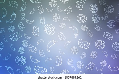 Light BLUE vector pattern with fresh ingredients. Beautiful colored illustration with food in doodle style. Doodle design for your business advert of cafes.