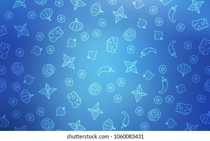 Light BLUE vector pattern with fresh ingredients. Glitter abstract sketch with gourmet food. Doodle design for your business advert of cafes.