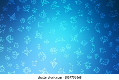 Light BLUE vector pattern with fresh ingredients. Glitter abstract sketch with gourmet food. Pattern for menu of cafes, bars, restaurants.