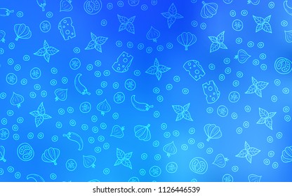 Light BLUE vector pattern with fresh ingredients. Beautiful colored illustration with food in doodle style. Pattern for menu of cafes, bars, restaurants.