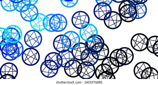 Light BLUE vector pattern with magic elements. Retro design in abstract style with witchcraft forms. Simple design for occult depiction.