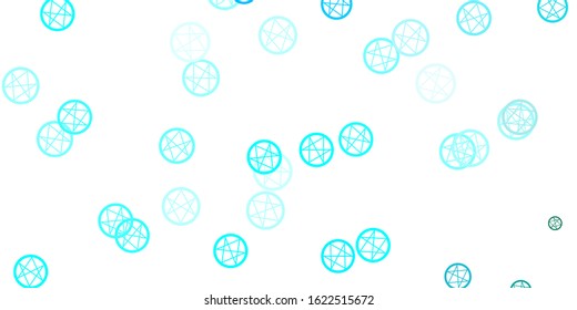 Light BLUE vector pattern with magic elements. Colorful vintage illustration with gradient alchemy shapes. Design for magic, spiritual events.