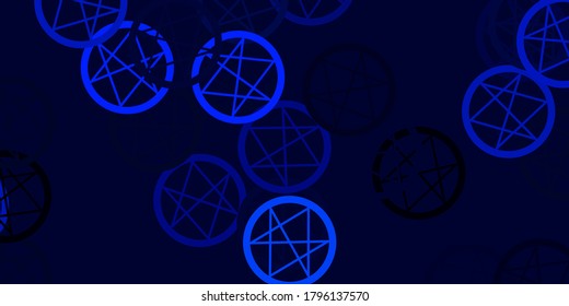 Light BLUE vector pattern with magic elements. Colorful mystic symbols with a gradient in ancient style. Simple base for your occult design.