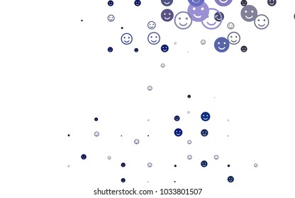 Light BLUE vector pattern with positive smiles. Glitter abstract sketch with smiley, icons. Pattern for carnival, festival fun leaflets.