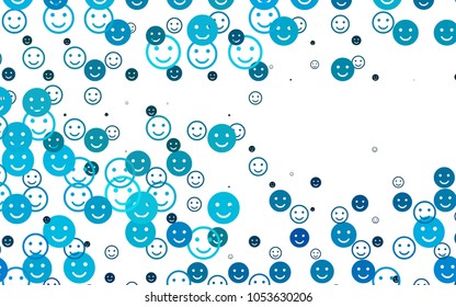 Light BLUE vector pattern with positive smiles. Colorful gradient Smiles on white background. Template for cheerful greeting postcards.