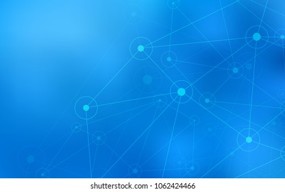Light BLUE vector pattern with spheres, triangles. Illustration with set of colorful abstract circles and lines. Pattern can be used as texture of wallpapers.