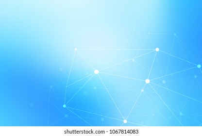 Light BLUE vector pattern with spheres, triangles. Glitter abstract illustration with connection of triangle structure. Pattern can be used as texture of wallpapers.